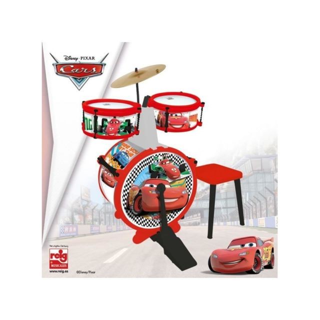 Disney - CARS Batterie et tabouret (Grosse caisse, deux tambours, cymbale, pedale, baguettes) Disney  - Batterie enfant Instruments de musique