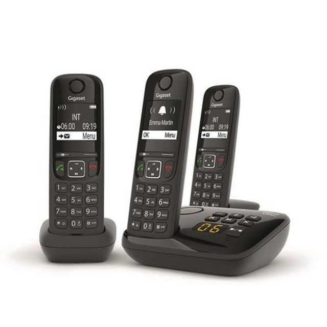 Gigaset - Téléphone sans fil trio dect noir avec répondeur - as690atrionoir - GIGASET - Téléphone fixe sans fil