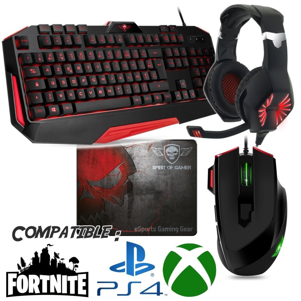 Spirit Of Gamer Pack gamer Clavier, Souris, casque et tapis compatible Fortnite, call of duty XBOX ONE et PS4...