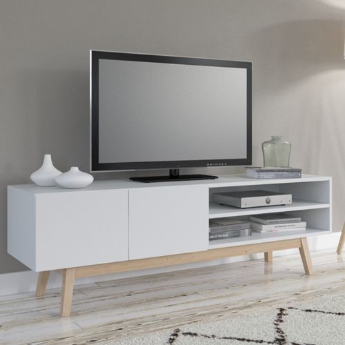 marque generique - Meuble TV HOME 160cm 2 portes 1 niche / Blanc marque generique  - Maison
