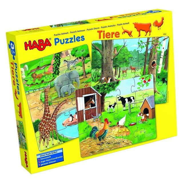 Haba - Puzzles 12 à 18 pièces : 3 puzzles : Les animaux Haba  - Puzzles Haba