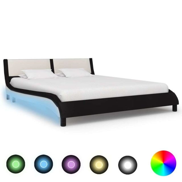 Vidaxl - vidaXL Cadre de lit avec LED Noir et blanc Similicuir 160 x 200 cm - Cadres de lit Noir