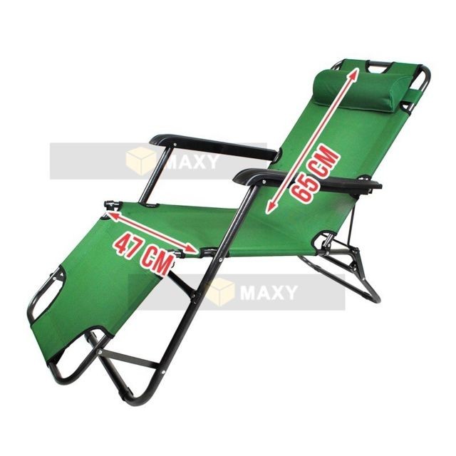 Malatec Transat chaise longue jardin plage 3 positions      Vert