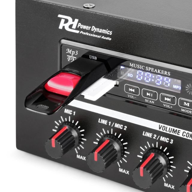 Ampli  Power Dynamics PBA30 Amplificateur sono DJ 100V avec égaliseur - fonction Bluetooth USB SD MP3 - télécommande infrarouge - noir