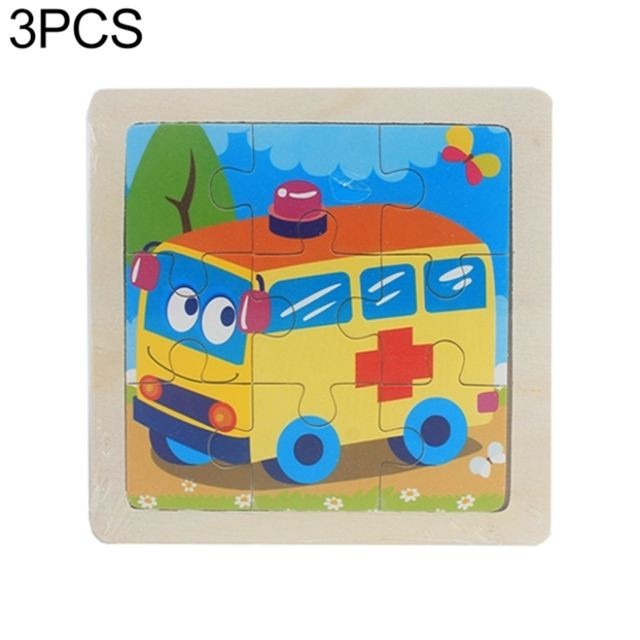 Wewoo - 3 PCS Enfants Puzzle En Bois Dessin Animé Jigsaw Toy Jouets Éducatifs Précoces Ambulance Wewoo  - Jouets en bois Jeux & Jouets