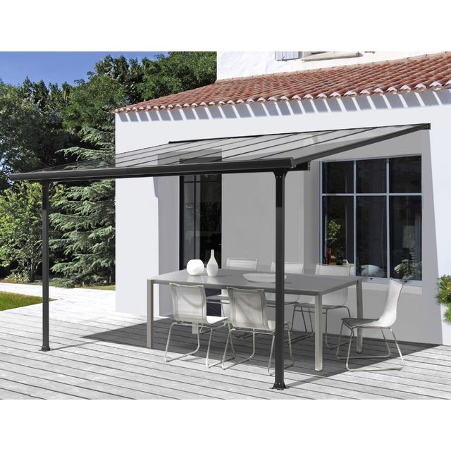 Abris de jardin en bois MIRELA - Toit terrasse aluminium - 9,21 m² - Gris anthracite