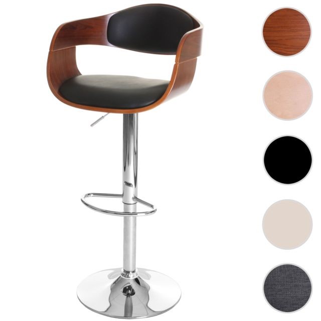 Mendler - Tabouret de bar Carlow, chaise de bar, bois courbé design rétro ~ aspect noix, noir Mendler   - Tabourets bars