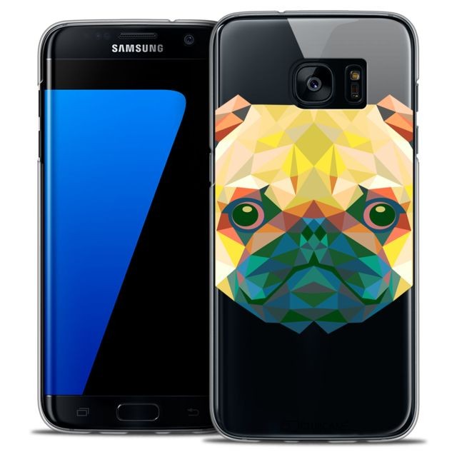 Caseink Coque Housse Etui Galaxy S7 Edge [Crystal HD Polygon Series Animal - Rigide - Ultra Fin - Imprimé en France] - Chien