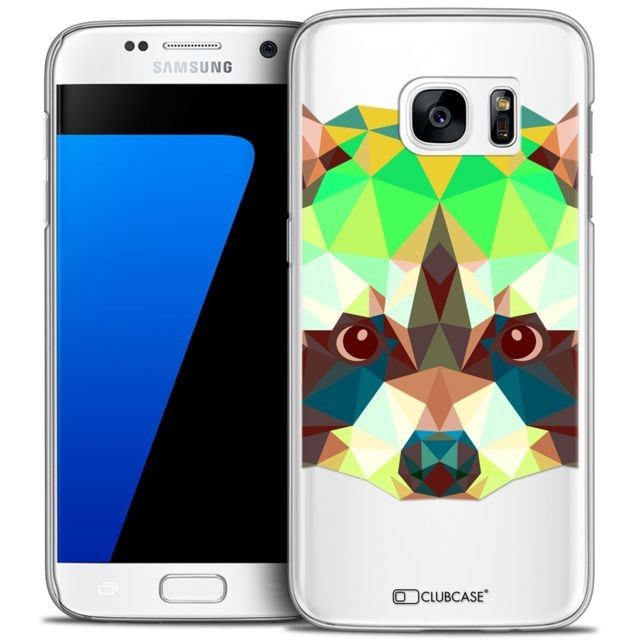 Caseink - Coque Housse Etui Galaxy S7 [Crystal HD Polygon Series Animal - Rigide - Ultra Fin - Imprimé en France] - Raton Laveur Caseink  - Accessoire Smartphone