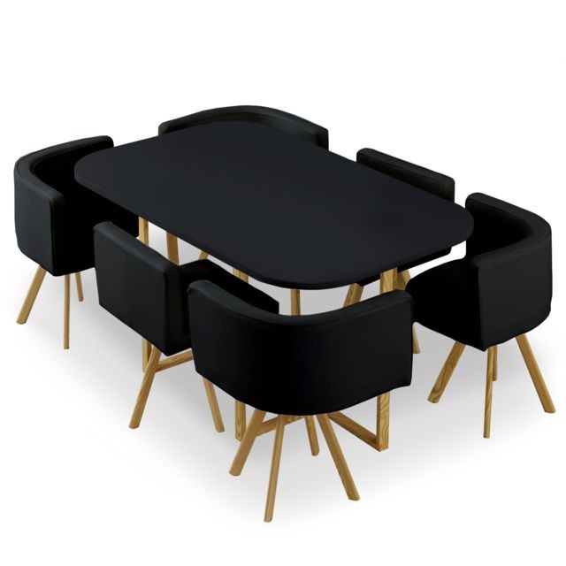 MENZZO - Table et chaises Oslo XL Noir et Simili Noir - MENZZO