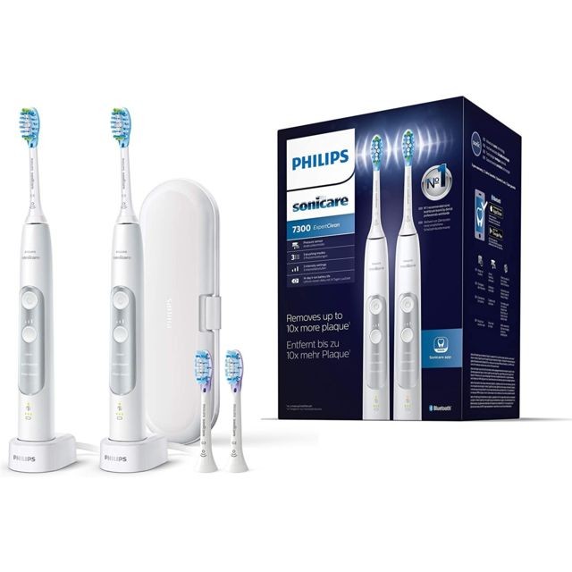 Philips - 2 brosse à dents électrique rechargeable avec technologie acoustique et contrôle de pression blanc gris - Brosse à dents électrique
