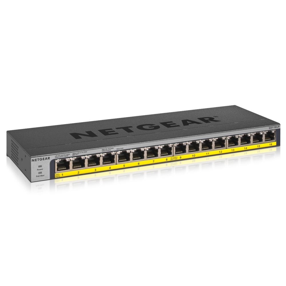 Netgear Netgear GS116LP Non-géré Gigabit Ethernet (10/100/1000) Noir Connexion Ethernet, supportant l'alimentation via ce port (