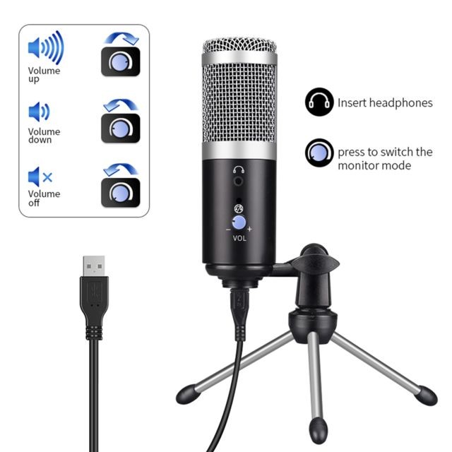 Micros instrument 2x Microphone à Condensateur USB Pour Ordinateur De Bureau Ordinateur Portable Enregistrement En Studio