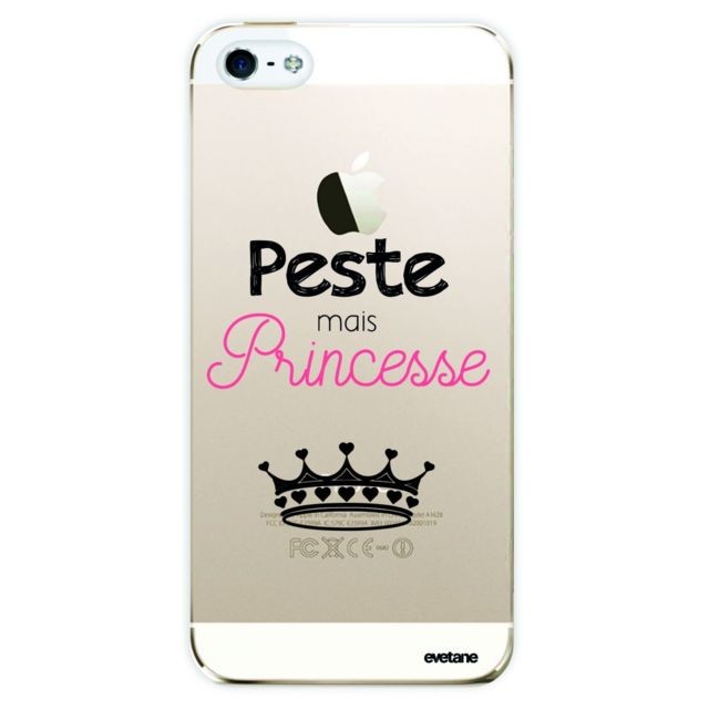 Coque, étui smartphone Evetane Coque iPhone 5/5S/SE rigide transparente Peste mais Princesse Ecriture Tendance et Design Evetane