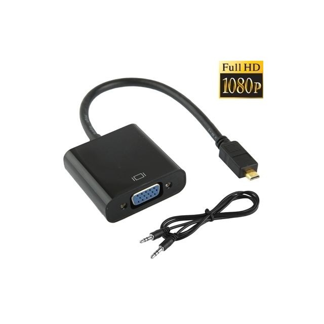 Wewoo - Câble noir Full HD 1080P Micro HDMI mâle à VGA femelle adaptateur vidéo avec audio, longueur: 22cm Wewoo  - Adaptateur vga male male