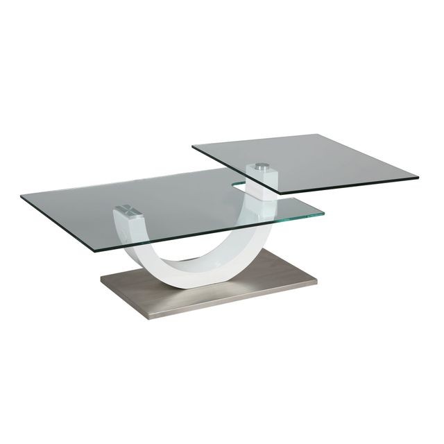 marque generique - Table basse rectangulaire socle en acier et plateau en verre trempé - Meubles TV, Hi-Fi Rectangulaire