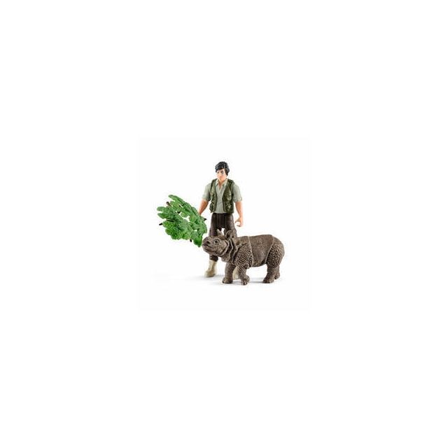 Schleich - Figurine Ranger avec rhinocéros Schleich  - Schleich