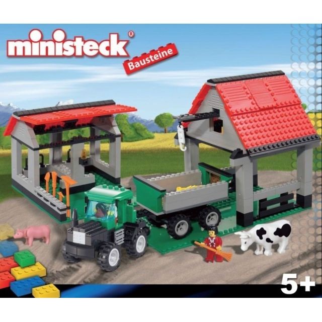 Animaux Ministeck Tracteur avec remorque et hangar Briques Ministeck