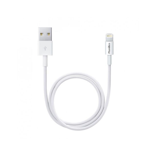 Phonillico - Cable USB Lightning Chargeur Blanc pour Apple iPhone 11 / 11 PRO / 11 PRO MAX - Cable Port USB Data Chargeur Synchronisation Transfert Donnees Mesure 1 Metre [Phonillico®] - Câble Lightning