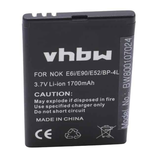 Batterie téléphone Vhbw Batterie Li-Ion 1700mAh (3.7) vhbw pour téléphone portable smartphone Nokia 6760 Slide, E52, E55, E61i, E63, E71, E71x, E72, E90 comme BP-4L, N4D113J