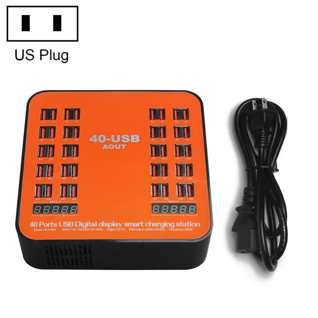 Wewoo - Station de recharge WLX-840 200W 40 ports USB à affichage numérique de charge intelligente AC100-240Vprise américaine noir + orange Wewoo  - Station d'accueil smartphone