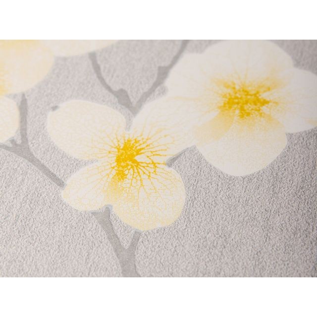 Décoration chambre enfant Paier peint vinyle grainé intissé motif fleur cerisier 10x0.52m RADIANCE Gris/ocre