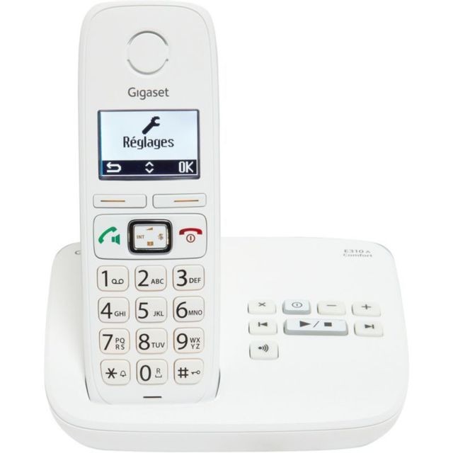Gigaset - Téléphone fixe sans fil avec répondeur - E310A - Solo Blanc - Téléphone fixe Gigaset