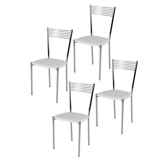 Tommychairs - Tommychairs - Set 4 chaises Elegance pour Cuisine et Salle à Manger, Structure en Acier chromé et Assise en Cuir Artificiel Blanc Tommychairs - Lot de 4 chaises Chaises