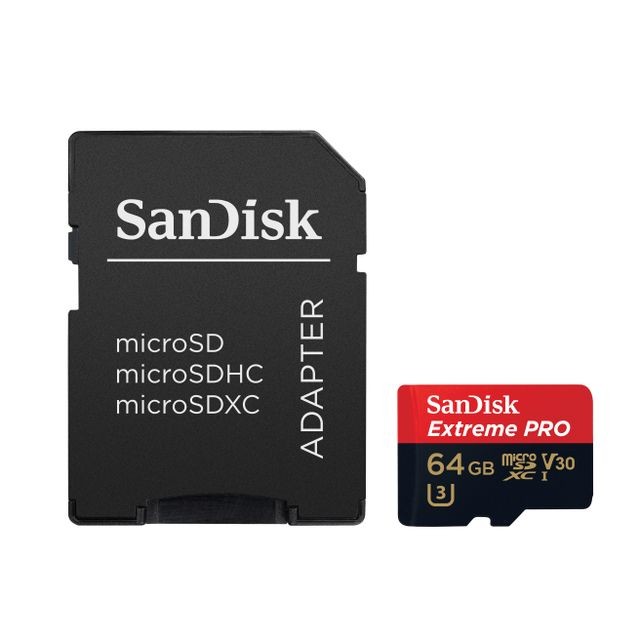 Sandisk - Carte microSDHC Extreme Pro 64 Go + SD Adapter + Rescue Pro Deluxe 95MB/s V30 UHS-I Sandisk   - Carte Micro SD