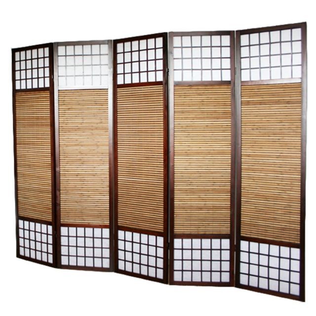 Paravents Pegane Paravent japonais en bois avec bambou de 5 panneaux