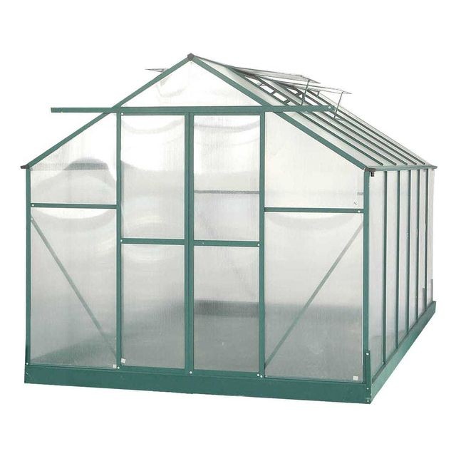 Habrita - Serre jardin structure alu couleur verte / polycarbonate 6 mm / 10,50 m2 pour jardiniers avertis / avec base + fenêtres de toit - Marchand Bricommerce
