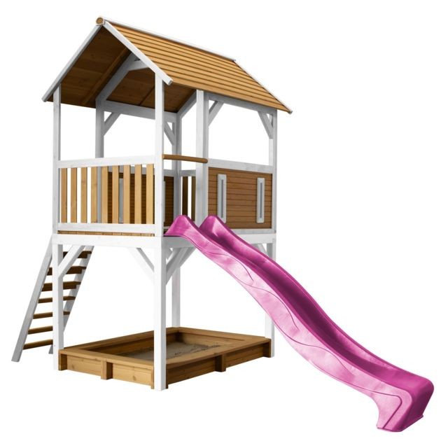 Axi - Pumba Play Tower marron/blanc - avec toboggan violet - Aire de jeux