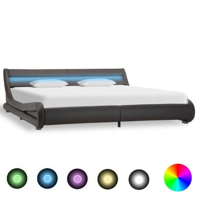 Vidaxl - vidaXL Cadre de lit avec LED Gris Similicuir 180 x 200 cm - Lit led Cadres de lit