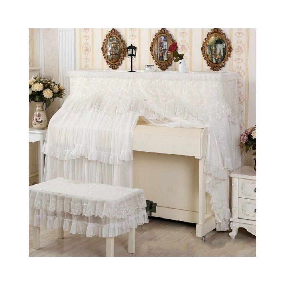 Aspirateur eau et poussière Wewoo Housse de protection pour piano brodée en dentelletaille 153x33x120 sièges doubles blanc