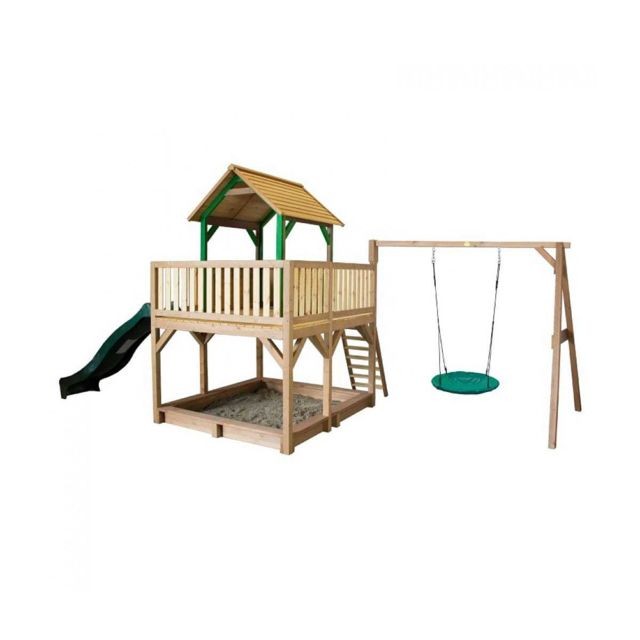 Axi - Atka Play Tower avec balançoire Nid "Summer" marron/vert - Toboggan Vert - Balancoire toboggan