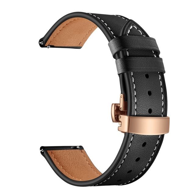 Accessoires bracelet connecté Bracelet en cuir véritable 22mm boucle papillon or rose/noir pour votre Huami Amazfit GTR 47mm