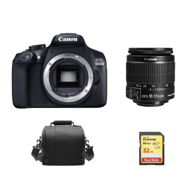 Canon - CANON EOS 1300D KIT EF-S 18-55mm F3.5-5.6 IS II + 32GB SD card + camera Bag Canon  - Reflex Numérique