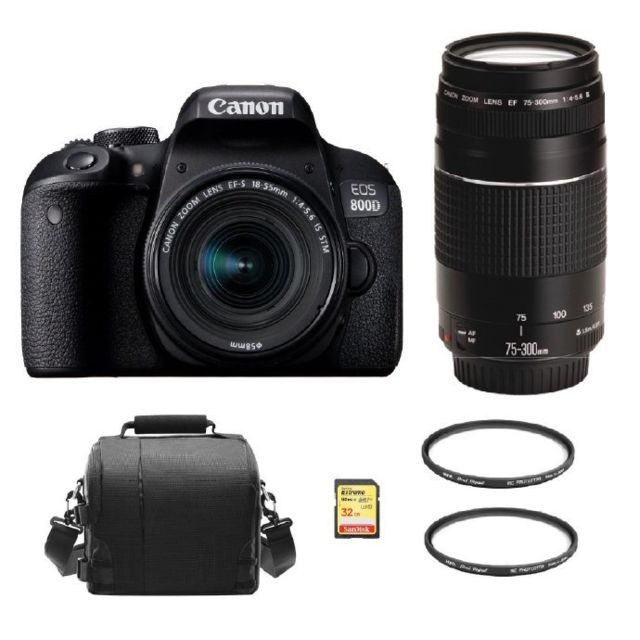 Canon - CANON EOS 800D KIT EF-S 18-55mm F4-5.6 IS STM+ EF 75-300mm F4-5.6 III + 32GB SD card + camera Bag + HOYA 58mm PRO 1D Protector + HOYA 58mm PRO 1D Protector Canon  - 800D Photo & Vidéo Numérique