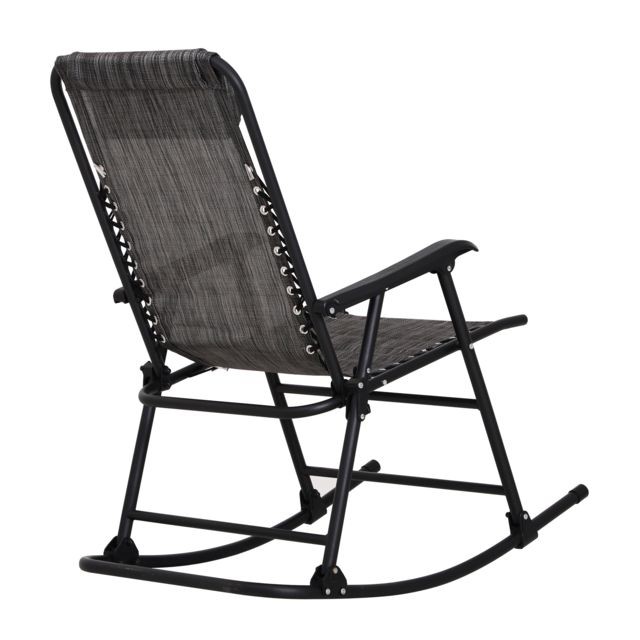 Fauteuils Fauteuil à bascule rocking chair pliable de jardin dim. 52L x 50l x 110H cm acier époxy textilène gris chiné