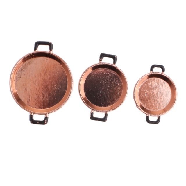 marque generique - 3 pièces 1/12 dollhouse miniature cuivre poêles à frire avec poignée noire marque generique  - Cuisson