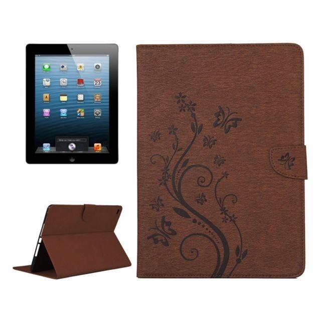 Wewoo - Smart Cover brun pour iPad 4 fleurs pressées motif papillon flip horizontal étui en cuir PU avec boucle magnétique et titulaire fentes cartes porte-monnaie Wewoo  - Accessoire Smartphone