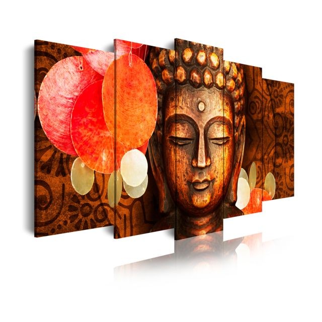 Dekoarte - Dekoarte 407 - Tableau moderne sur toile monté sur cadre en bois 5 pièces, style zen - feng shui bouddha effet bois, 150x80cm - Feng shui