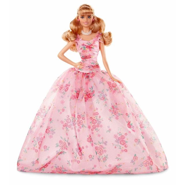 Barbie - Barbie Signature Poupée de collection Joyeux Anniversaire aux cheveux blonds, haute de 28 cm, avec une robe à fleurs, jouet collector, FXC76 - Barbie Poupées & Poupons
