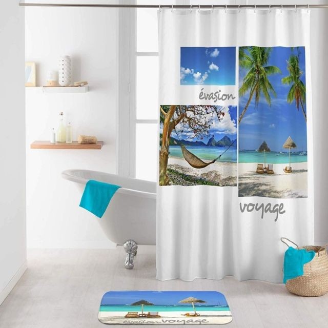 Douceur D'Interieur - Rideau de douche avec crochets imprimé Cancun - L 200 x l 180 cm - Polyester - Rideaux douche Douceur D'Interieur
