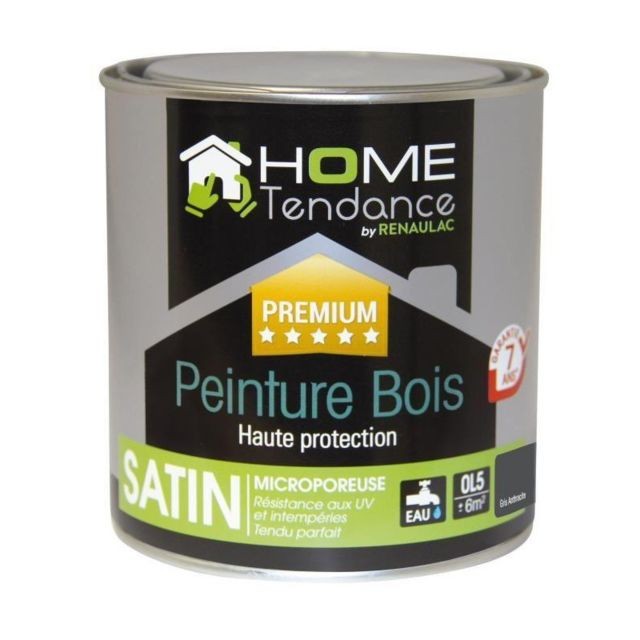 Peinture intérieure Home Tendance Peinture bois haute protection 0,5 L gris anthracite satiné - HOME TENDANCE by Renaulac