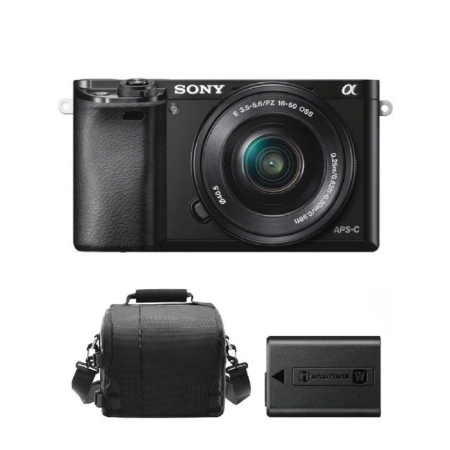 Sony - SONY A6000 Black KIT SEL 16-50MM F3.5-5.6 OSS Black + camera Bag + NP-FW50 Battery - Sony a6000