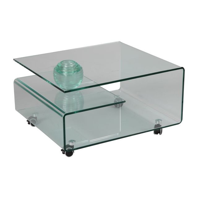 marque generique - Table basse rectangulaire à roulettes en verre trempé GLASS - Meubles TV, Hi-Fi Rectangulaire