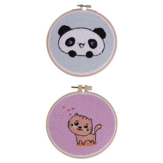 marque generique - 2 Pièces Panda Cat Embroidery Starter Kit Hoop Threads Needles Stitch Kit marque generique  - Poincon