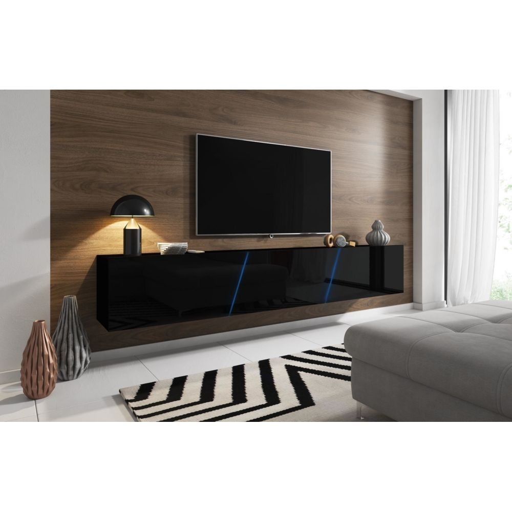 Meubles TV, Hi-Fi Vivaldi VIVALDI Meuble TV - SLANT 2 - 240 cm - noir mat / noir brillant +LED - style moderne