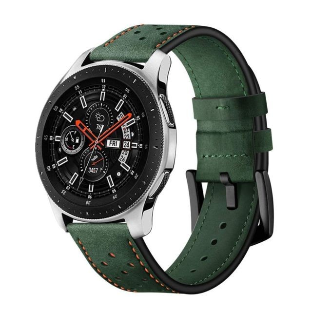 Wewoo - Bracelet pour montre connectée de sport en cuir à œillets Samsung Galaxy Watch Active 20 mm vert armée - Bracelet connecté